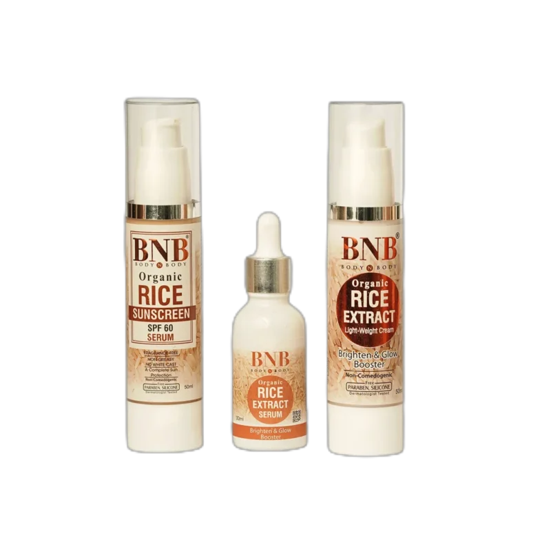 BNB Radiant Rice Trio ( Rice Sunscreen Spf + Rice Serum + Rice Cream)